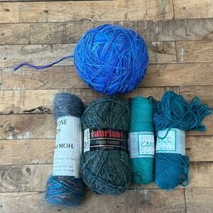 Mixed Brands Blue Teal Variegated Yarn Lot Mohair Cotton Wool